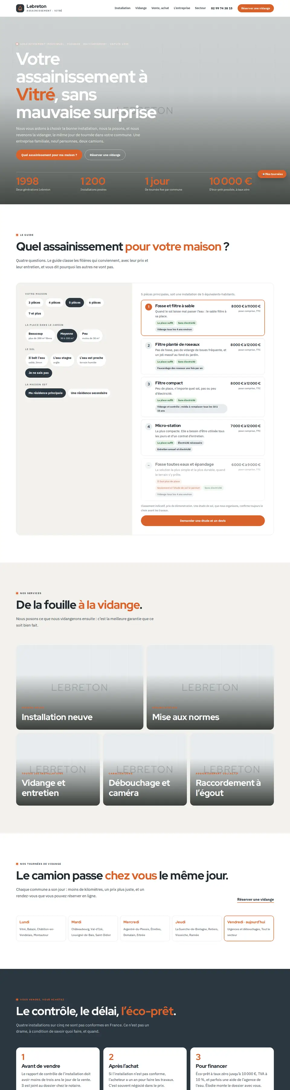 Page d'accueil complète du modèle assainissement