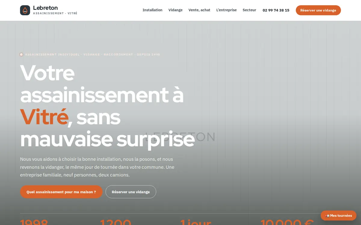 Capture du modèle de site assainissement : page d'accueil sur ordinateur