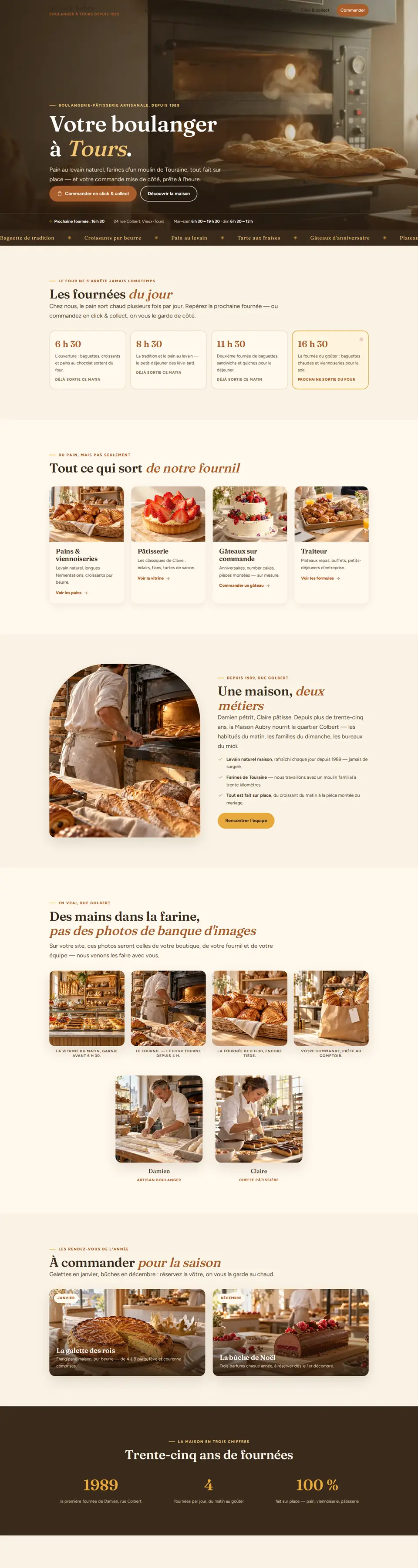 Page d'accueil complète du modèle boulangerie pâtisserie
