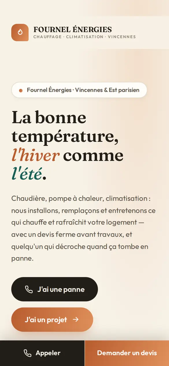 Le modèle chauffagiste & climatisation sur téléphone