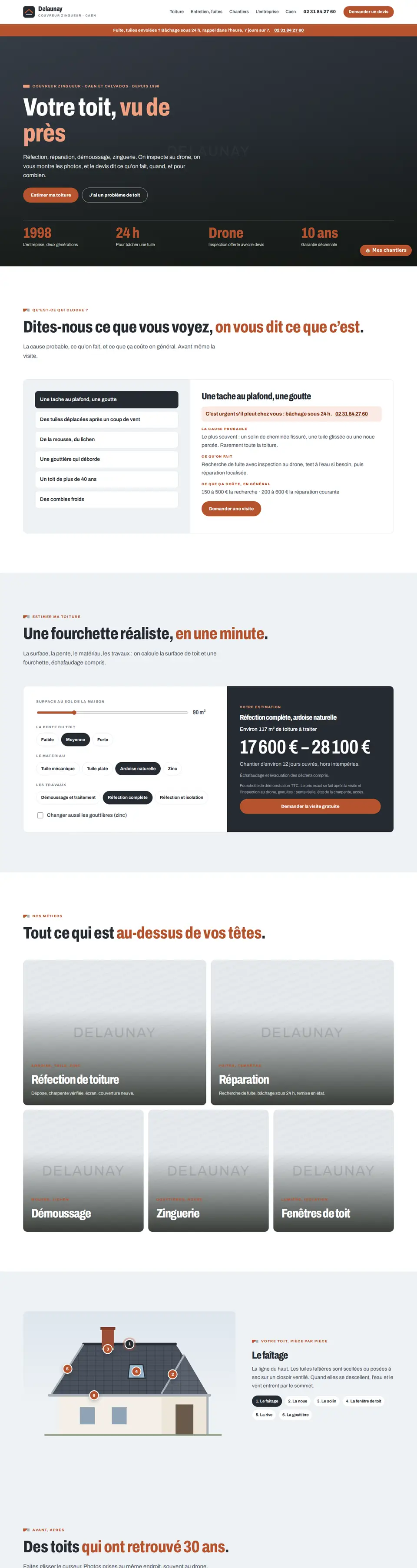 Page d'accueil complète du modèle couvreur
