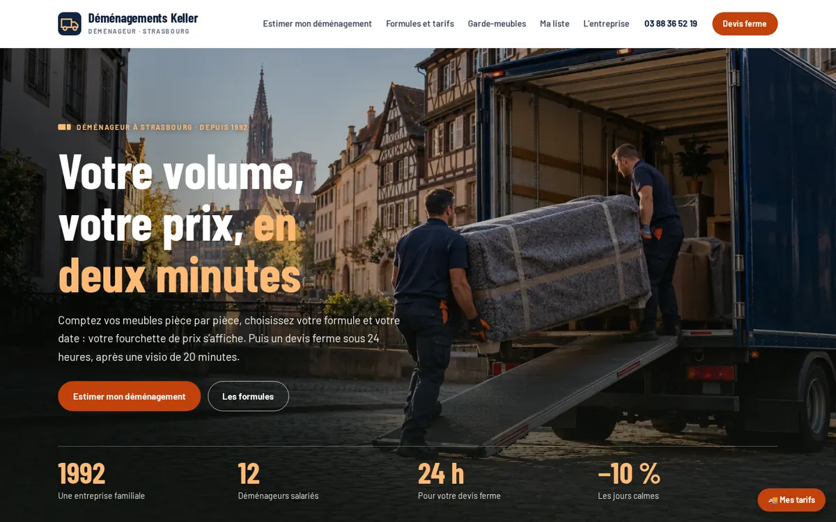 Capture du modèle de site déménageur : page d'accueil sur ordinateur