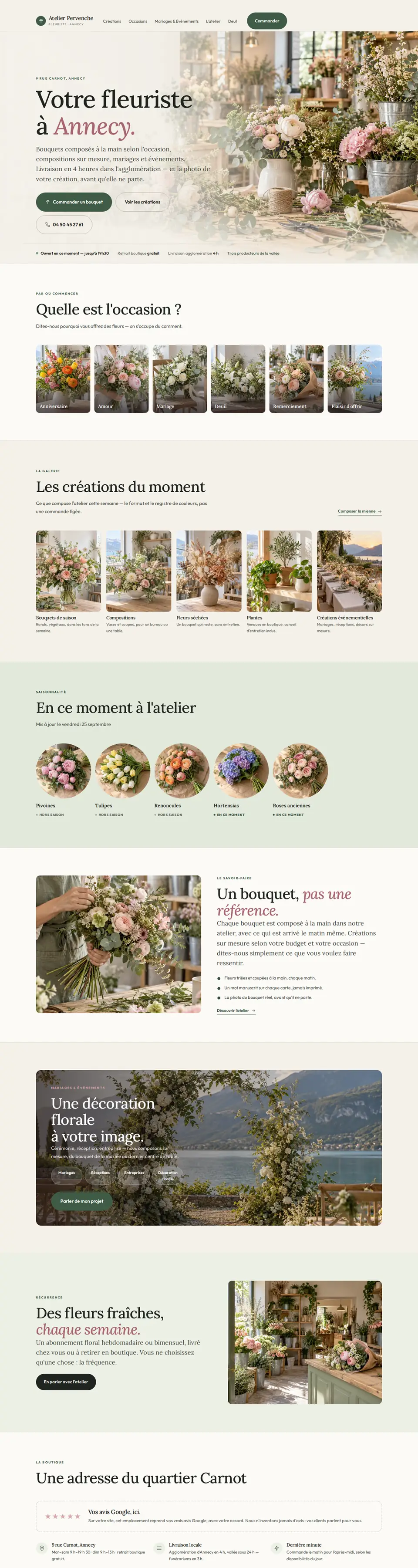 Page d'accueil complète du modèle fleuriste