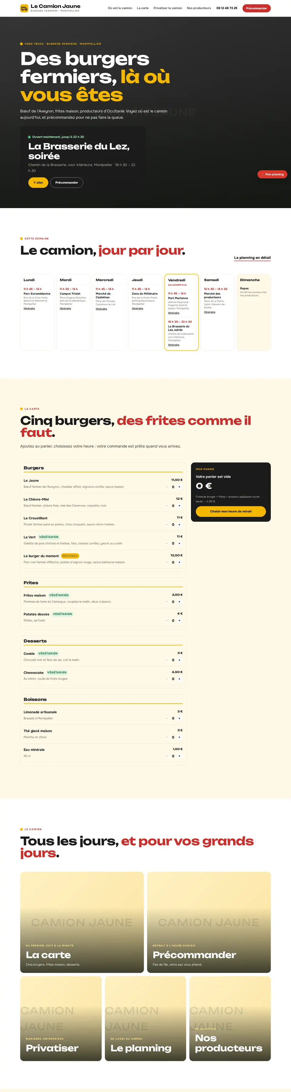 Page d'accueil complète du modèle food truck