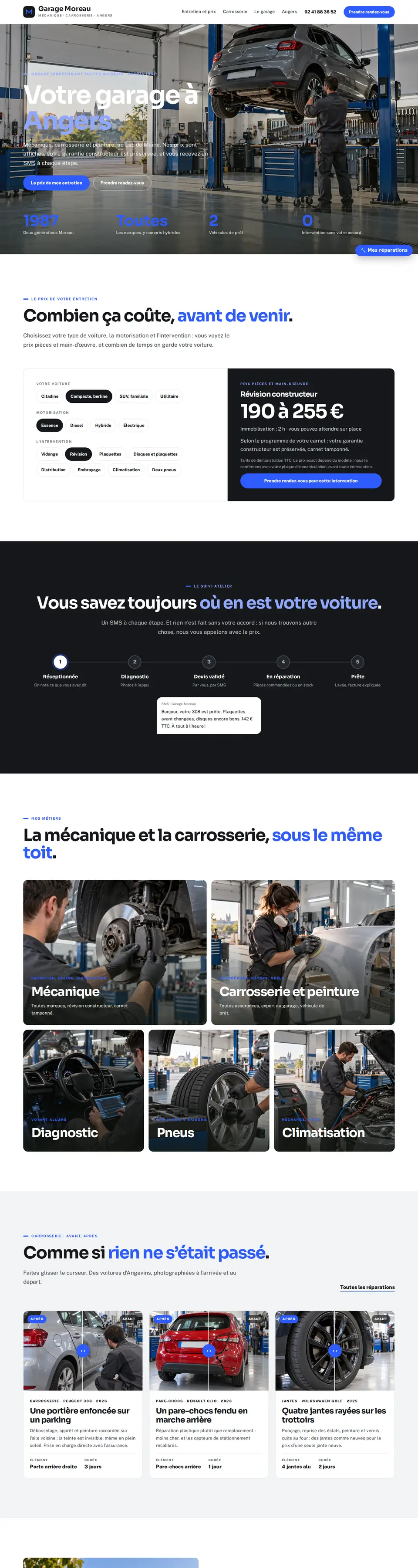 Page d'accueil complète du modèle garage automobile