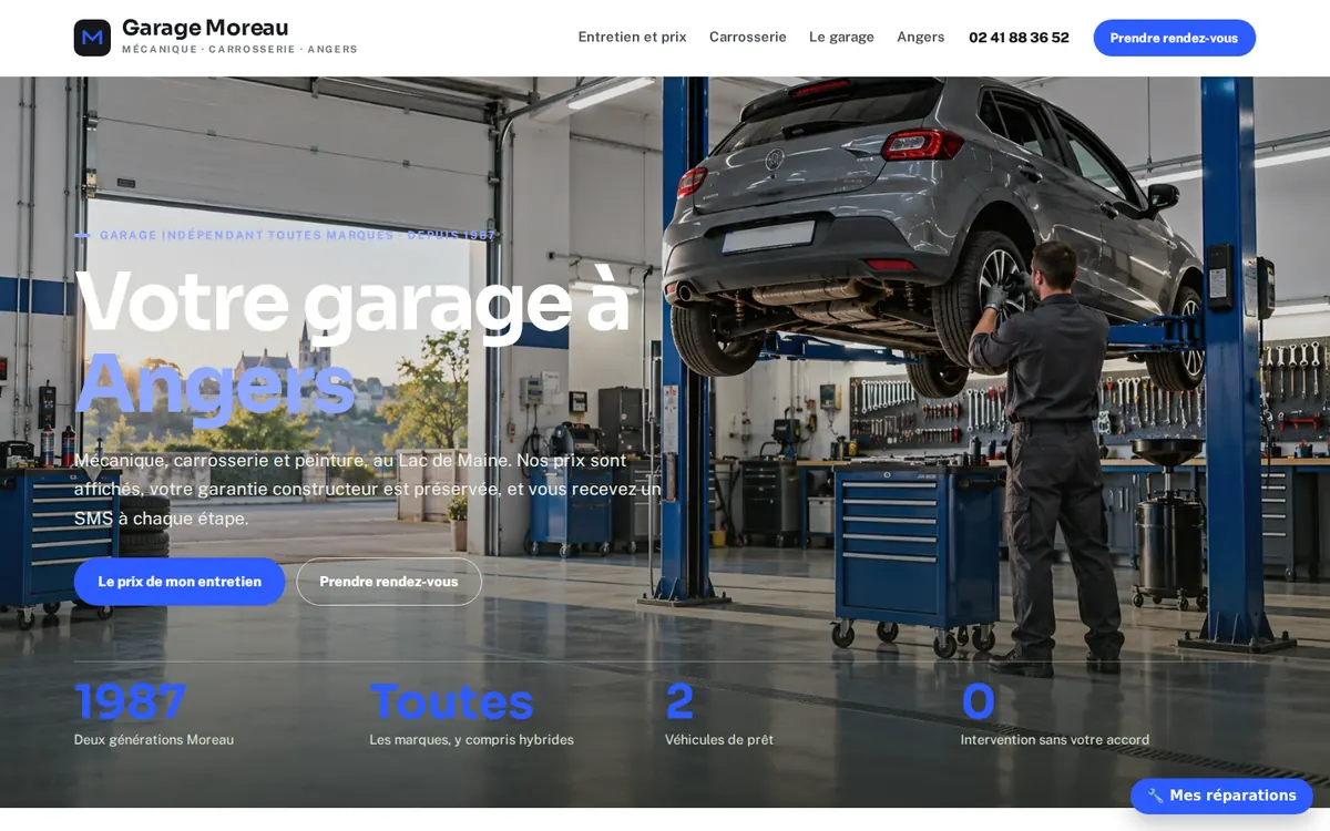 Capture du modèle de site garage automobile : page d'accueil sur ordinateur