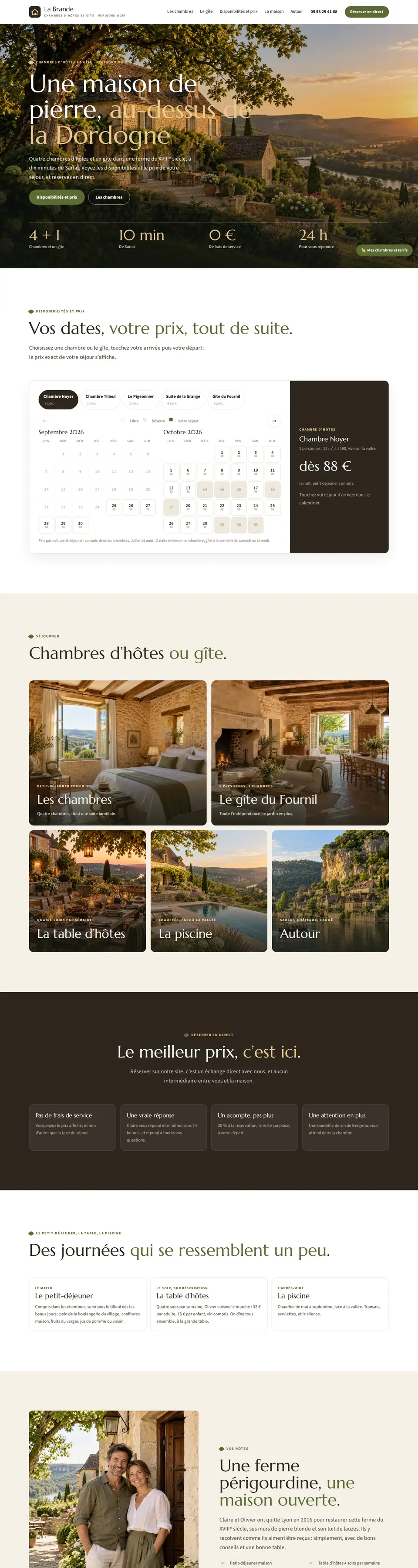 Page d'accueil complète du modèle gîte & chambres d'hôtes