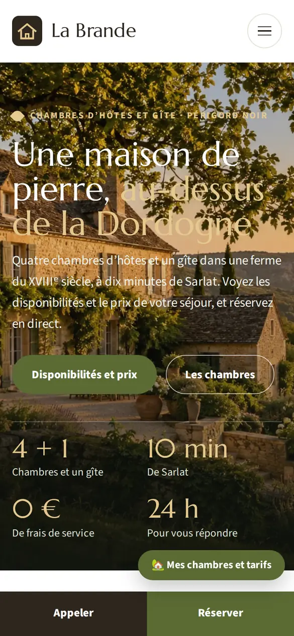 Le modèle gîte & chambres d'hôtes sur téléphone