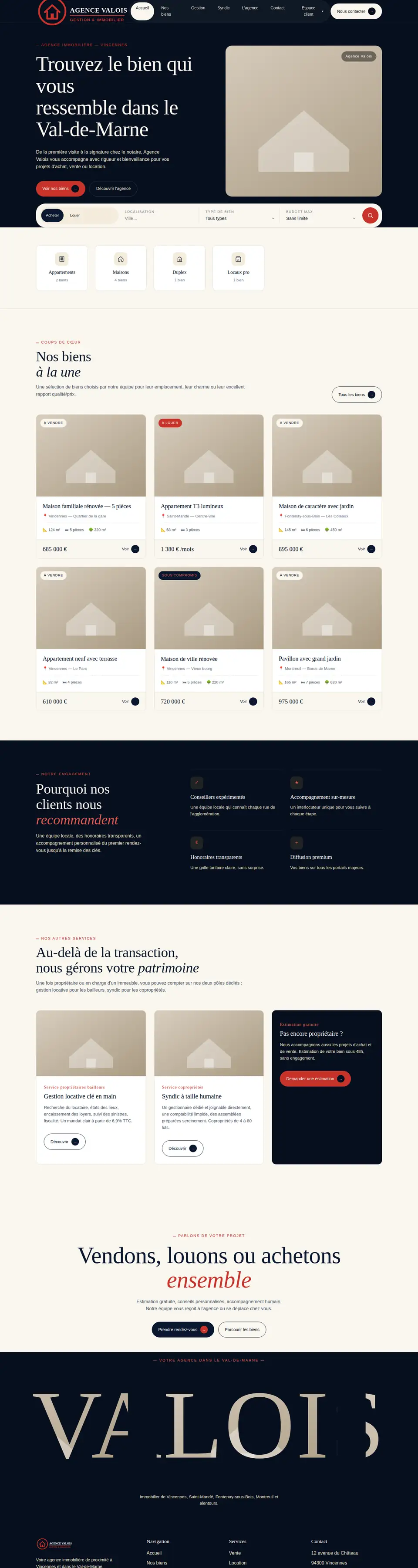 Page d'accueil complète du modèle agence immobilière