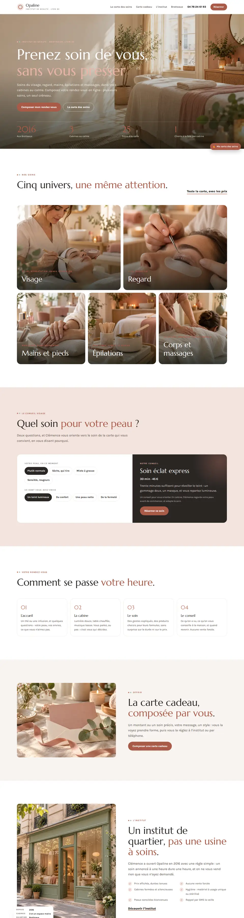 Page d'accueil complète du modèle institut de beauté