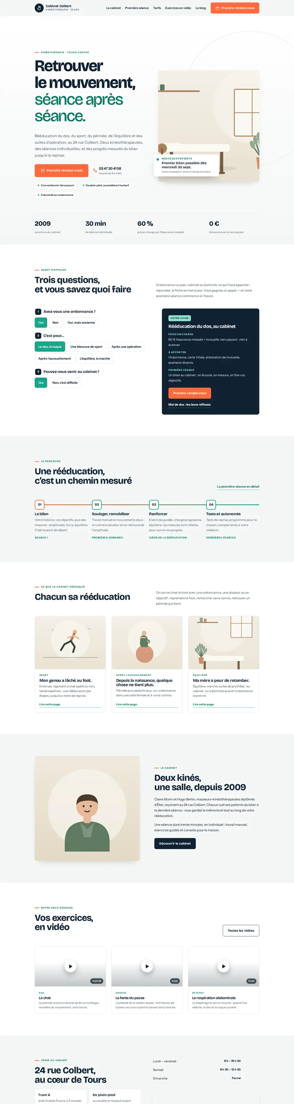 Page d'accueil complète du modèle kinésithérapeute