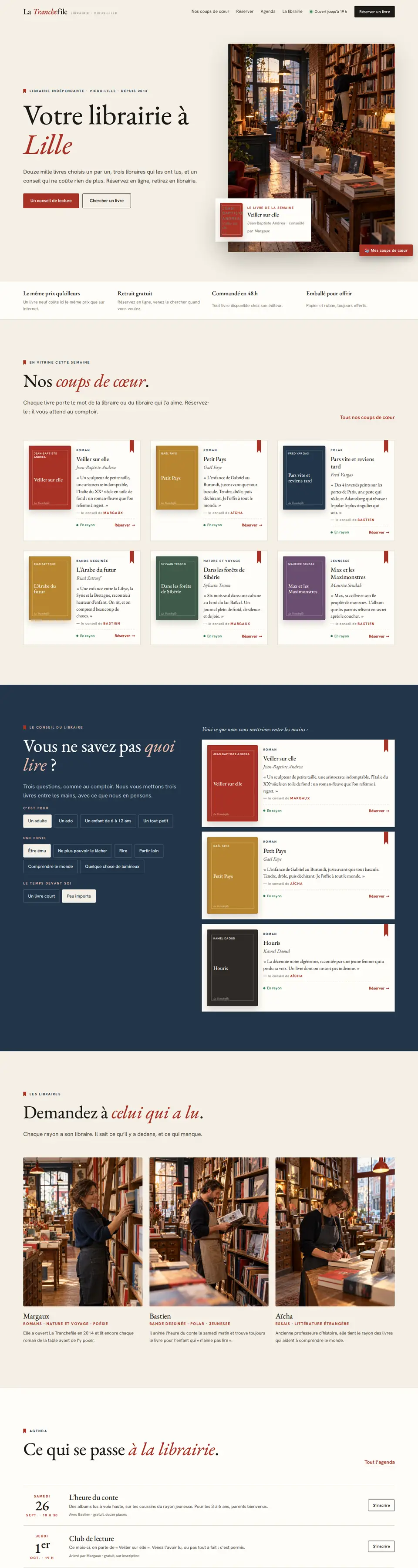 Page d'accueil complète du modèle librairie