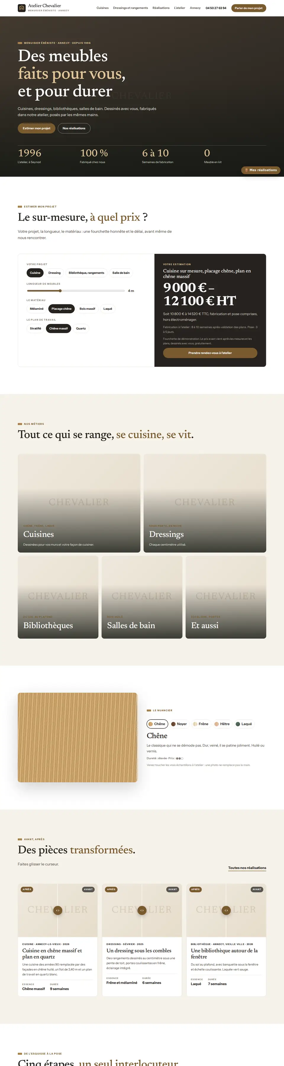 Page d'accueil complète du modèle menuisier agenceur