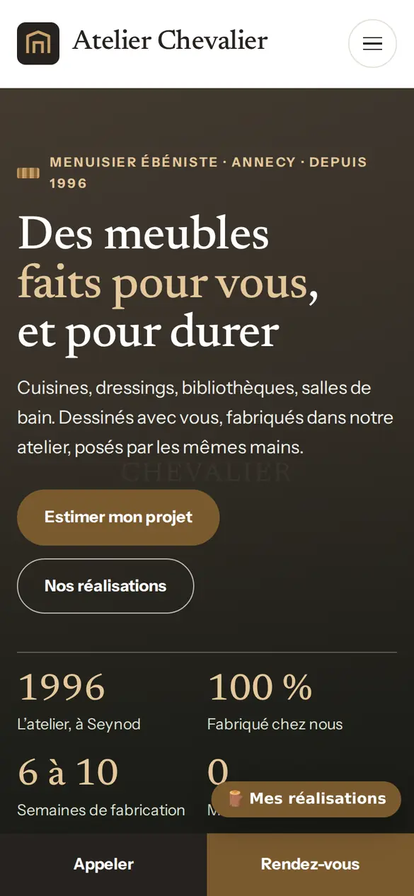 Le modèle menuisier agenceur sur téléphone