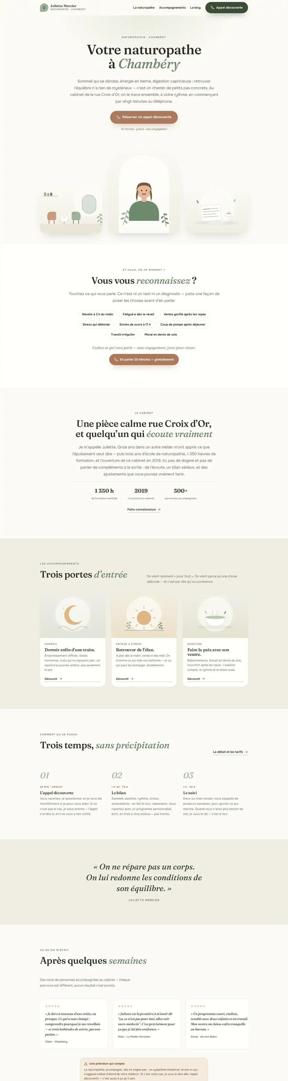 Page d'accueil complète du modèle naturopathe