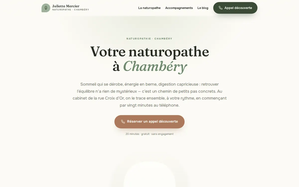 Capture du modèle de site naturopathe : page d'accueil sur ordinateur