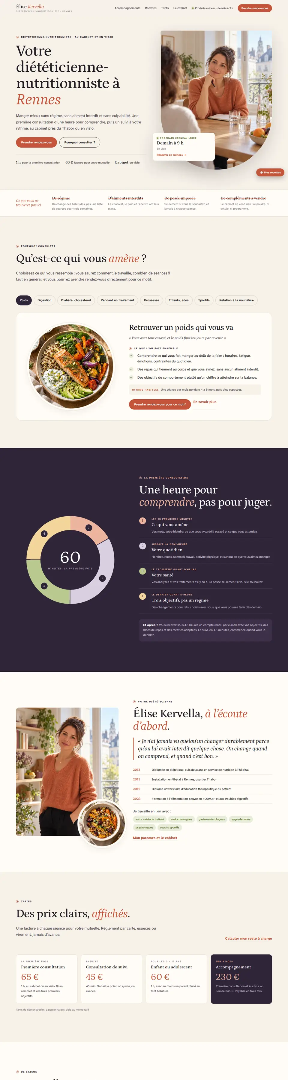 Page d'accueil complète du modèle diététicienne nutritionniste