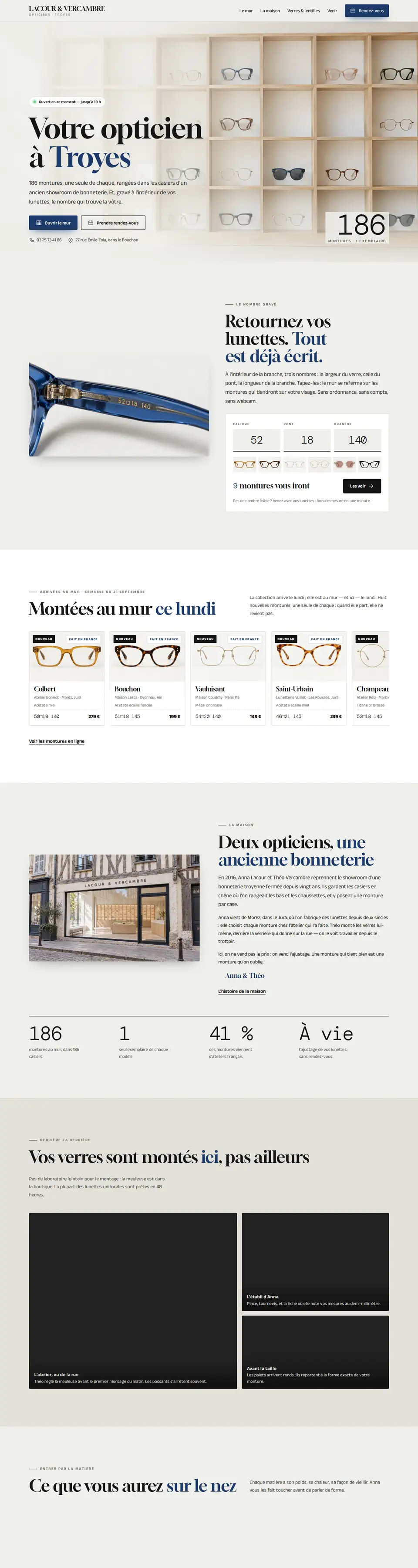Page d'accueil complète du modèle opticien