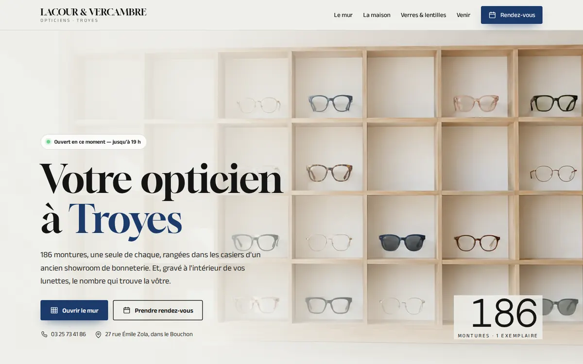 Capture du modèle de site opticien : page d'accueil sur ordinateur