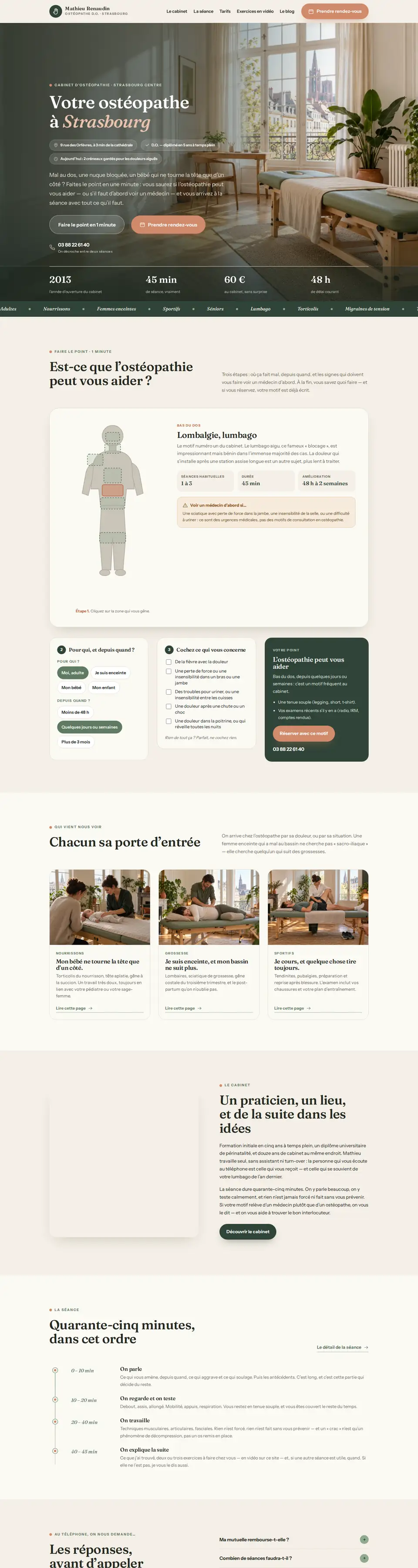 Page d'accueil complète du modèle ostéopathe