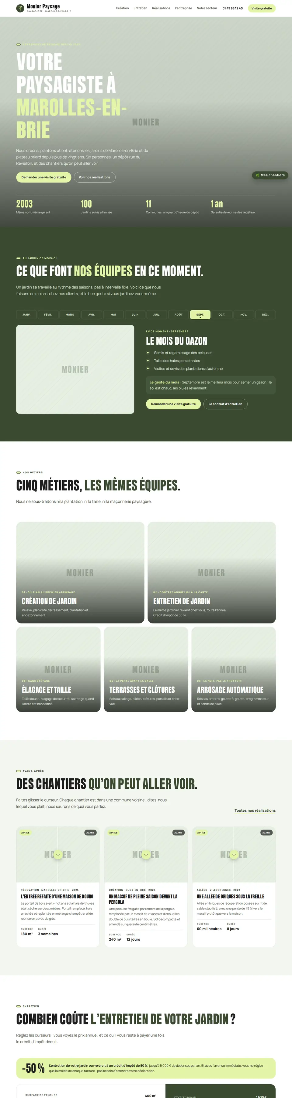 Page d'accueil complète du modèle paysagiste