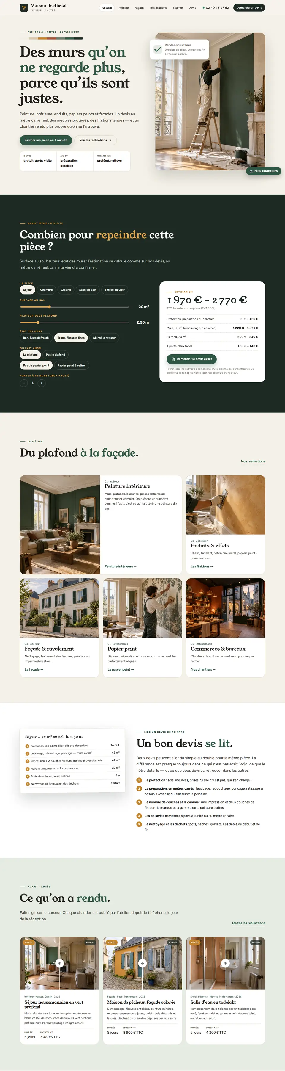 Page d'accueil complète du modèle peintre en bâtiment