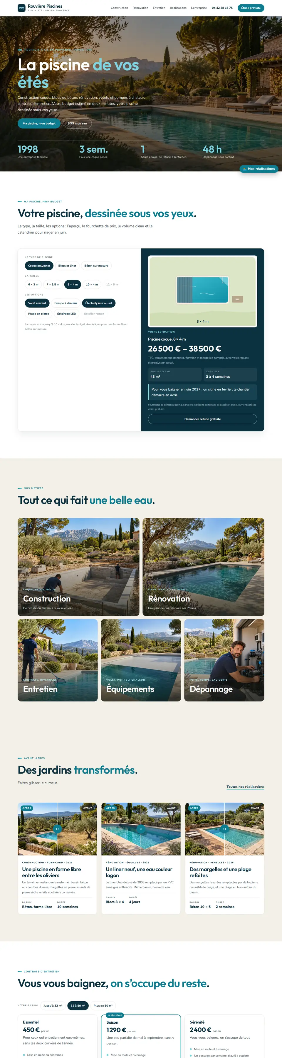 Page d'accueil complète du modèle pisciniste