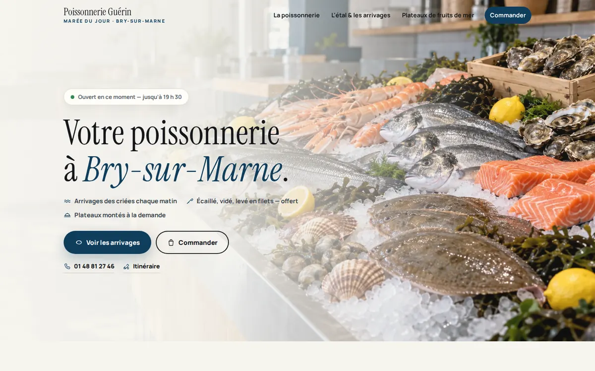 Capture du modèle de site poissonnerie : page d'accueil sur ordinateur