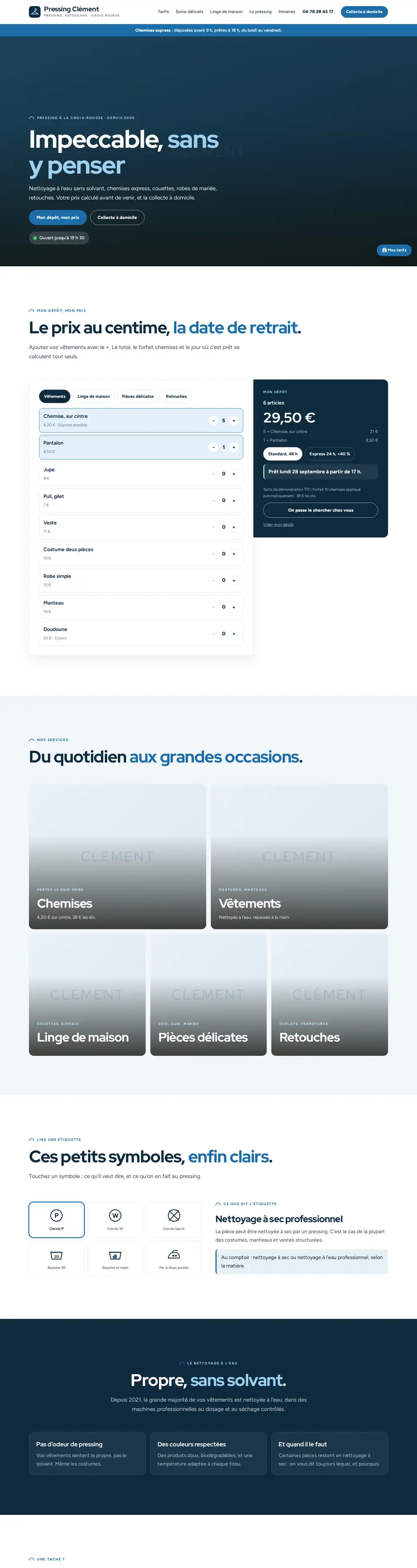 Page d'accueil complète du modèle pressing