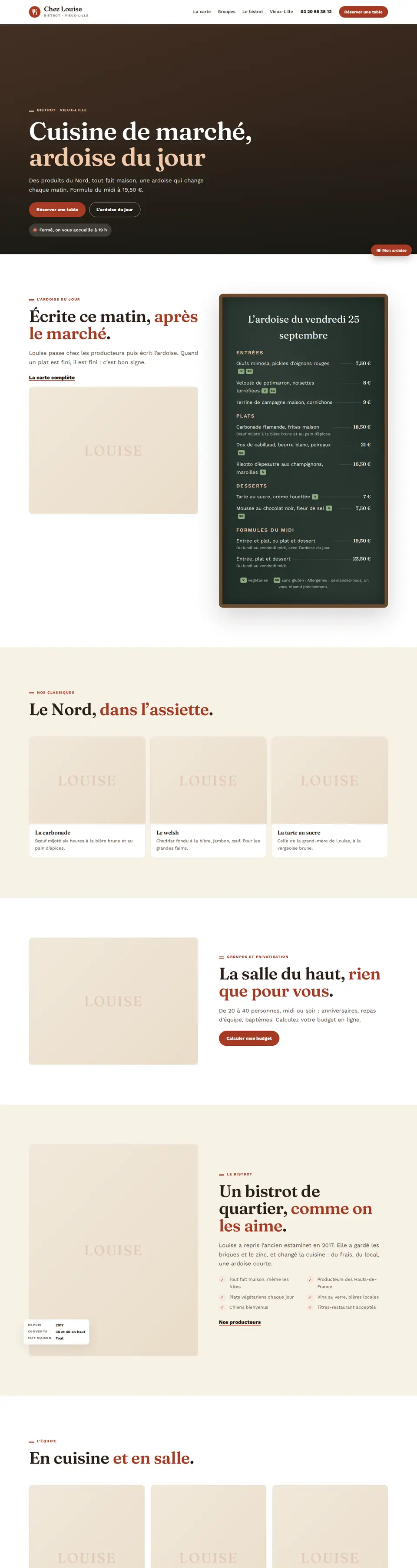 Page d'accueil complète du modèle restaurant