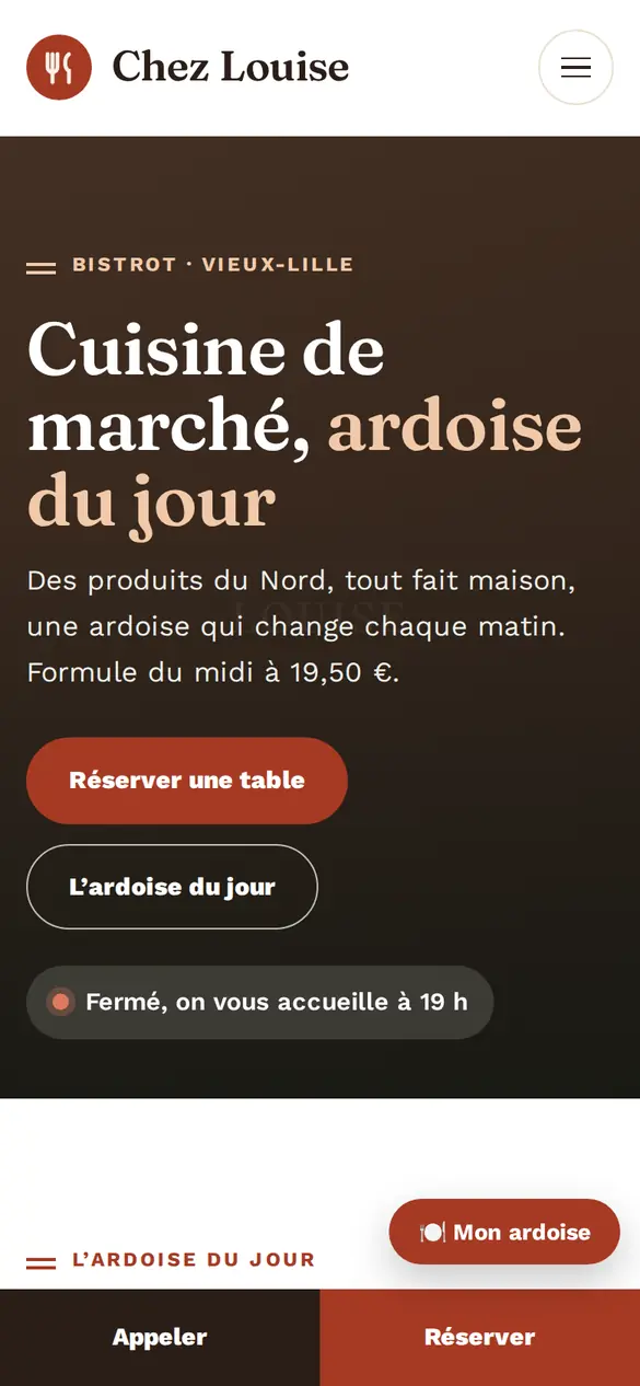 Le modèle restaurant sur téléphone