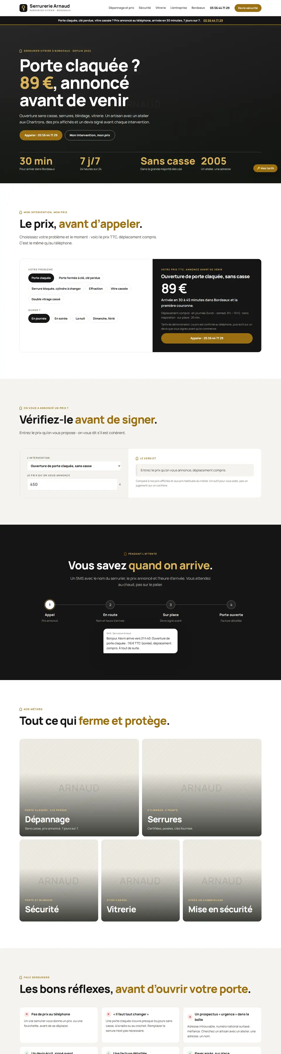 Page d'accueil complète du modèle serrurier
