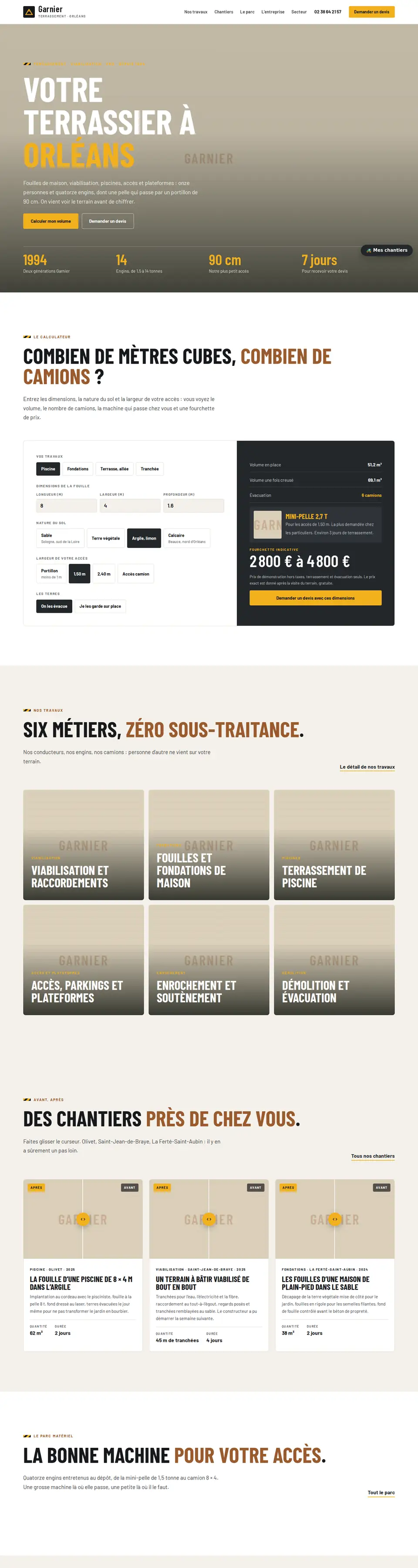 Page d'accueil complète du modèle terrassement